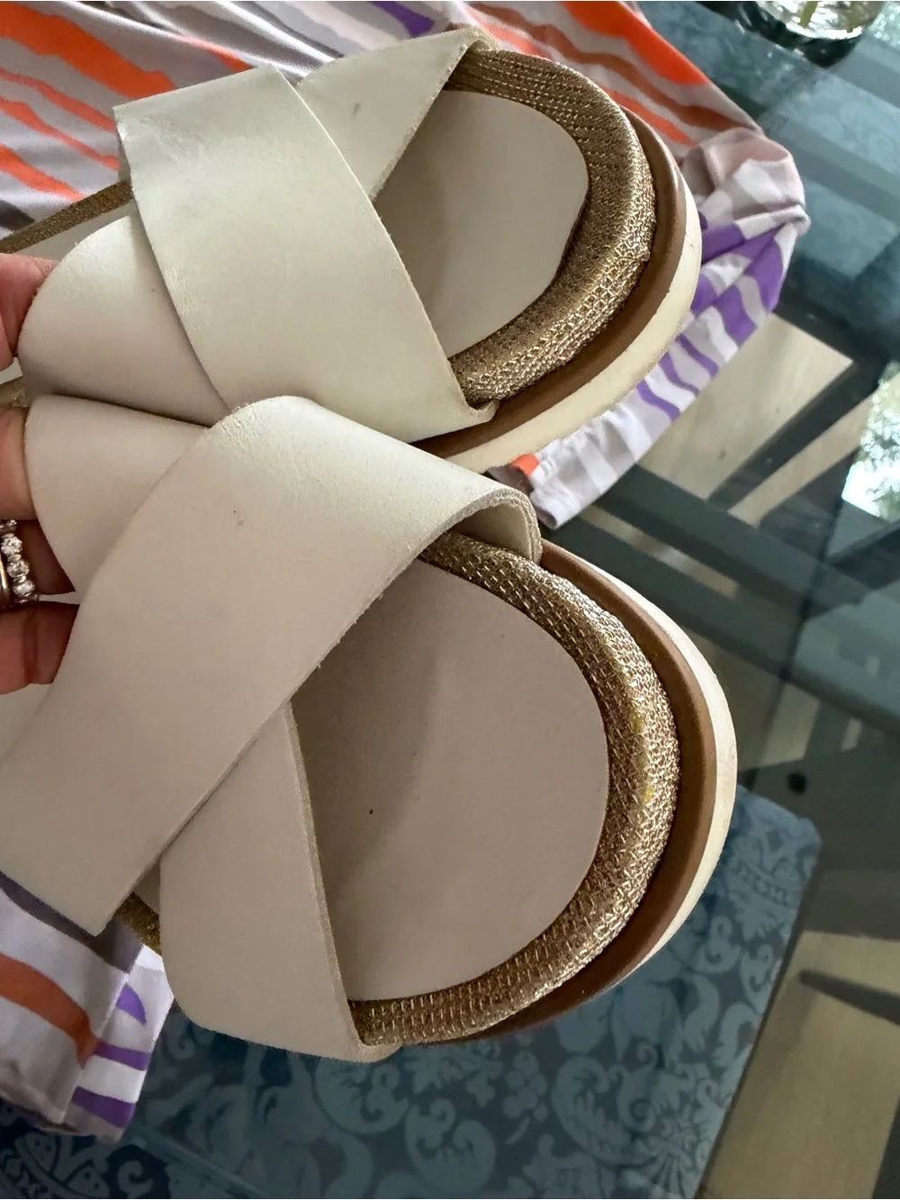 Kurt Geiger White Crisscross Espadrille Slide Sandals